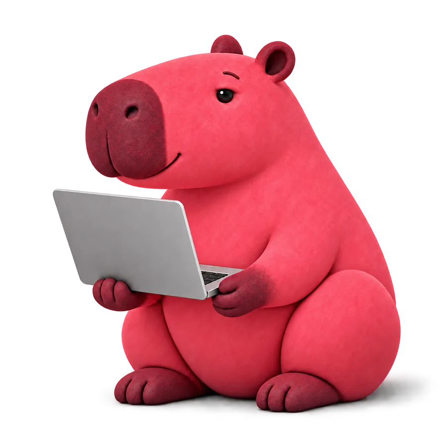 Růžová kapybara s notebookem